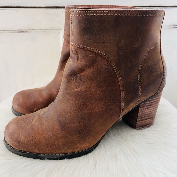 Timberland Earthkeepers Brown Leather Wooden Heel Half Chaps Ankle Booties - 9.5 - Picture 1 of 8